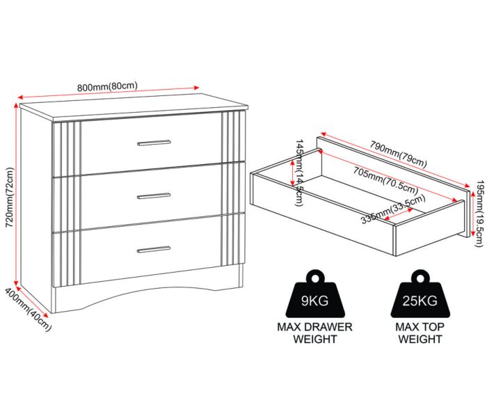 Tessa 3 Drawer Chest - Natural Oak Effect