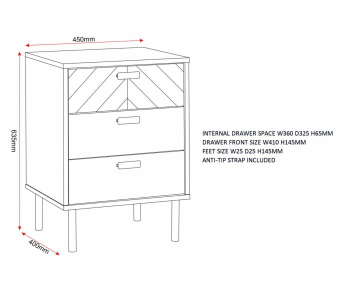 Leon 3 Drawer Bedside - Medium Oak Effect