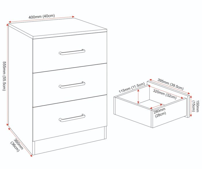Dakota 3 Drawer Bedside - Light Grey