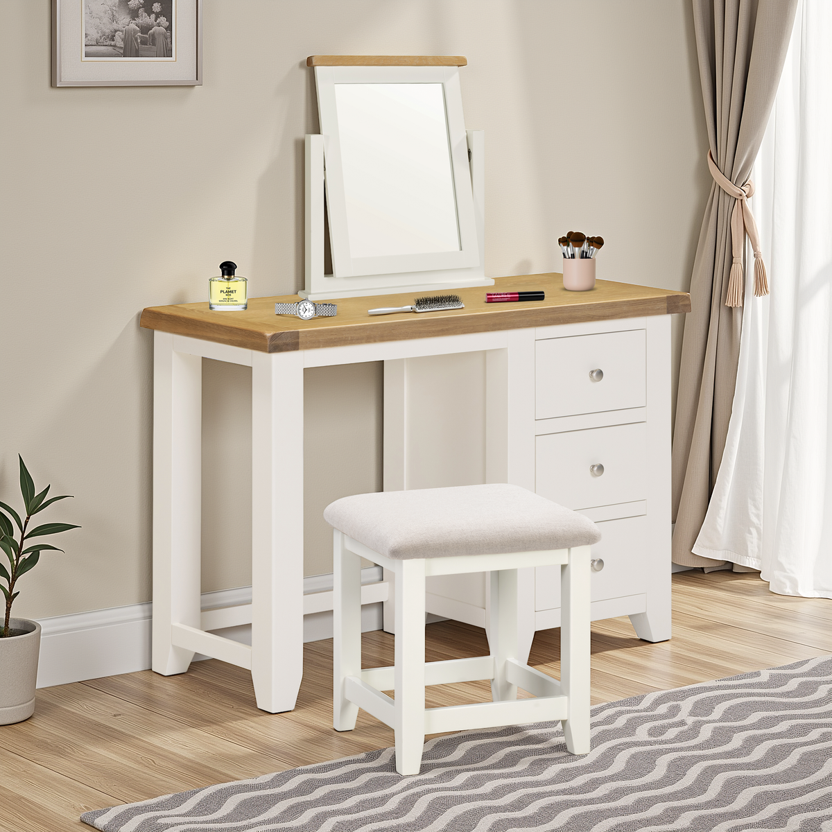 Windsor Dressing Table Stool - Ivory/Oat Fabric