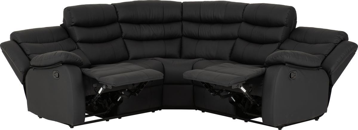 Roma Corner Recliner Sofa - Black Faux Leather
