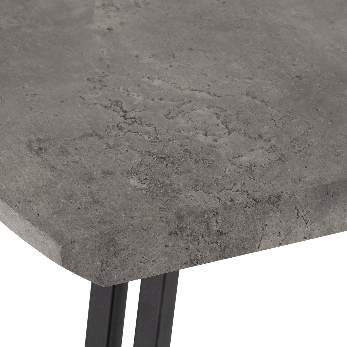 Quebec Wave Edge Dining Set - Concrete Effect/Black/Grey Faux Leather