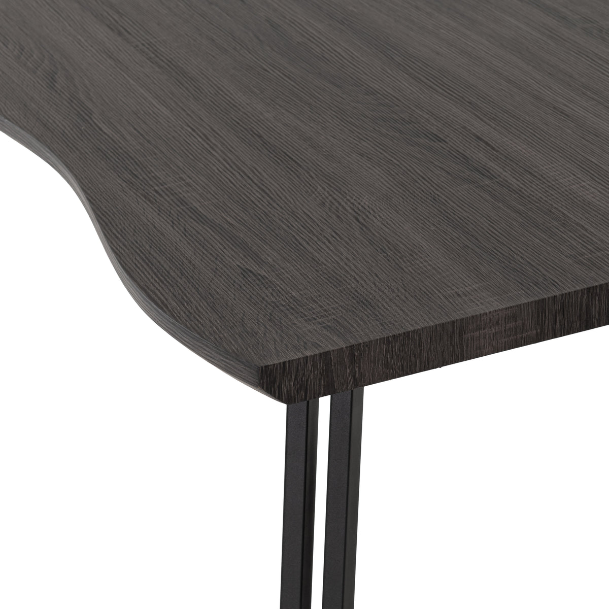 Quebec Wave Edge Dining Set - Black Wood Grain/Black/Grey Faux Leather