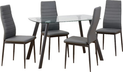 Abbey Dining Set | Clear Glass-Grey-Grey Faux Leather | Furniture Cash and Carry