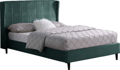 Amelia 4'6" Bed | Green Velvet Fabric | Furniture Cash and Carry