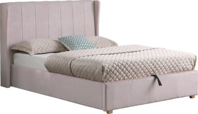 Amelia Plus 4'6" Storage Bed | Pink Velvet Fabric | Furniture Cash and Carry