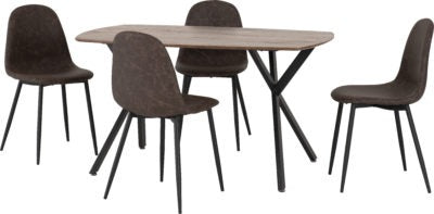 Athens Rectangular Dining Set | Medium Oak Effect-Black-Brown Faux Leather | Furniture Cash and Carry