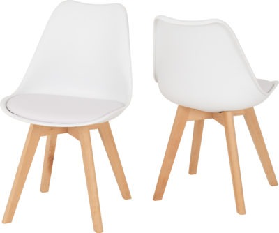 Bendal Chair Box of 2 | Beech-White Faux Leather | Furniture Cash and Carry