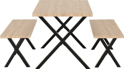 Buxton Dining Bench Set | Light Oak Effect-Black | Furniture Cash and Carry