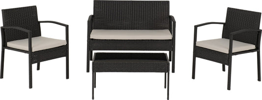 Cedar 4 Piece Garden Set | Black Rattan-Grey Fabric-Black Glass | Furniture Cash and Carry