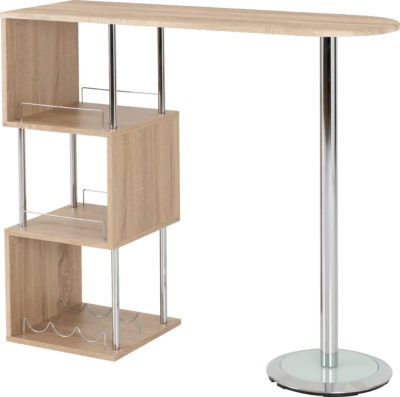 Charisma Home Bar Table | Light Sonoma Oak Effect Veneer-Chrome | Furniture Cash and Carry
