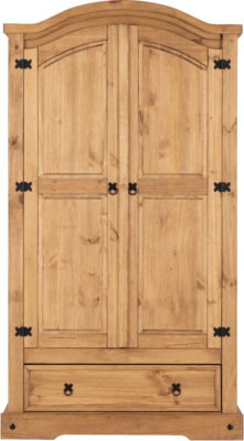 Corona 2 Door 1 Drawer Wardrobe | Distressed Waxed Pine | Furniture Cash and Carry