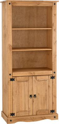Corona 2 Door Display Unit/Bookcase | Distressed Waxed Pine | Furniture Cash and Carry