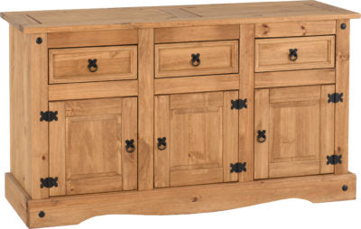 Corona 3 Door 3 Drawer Sideboard | Distressed Waxed Pine | Furniture Cash and Carry