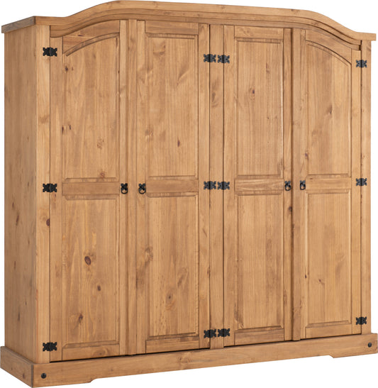 Corona 4 Door Wardrobe | Distressed Waxed Pine | Furniture Cash and Carry