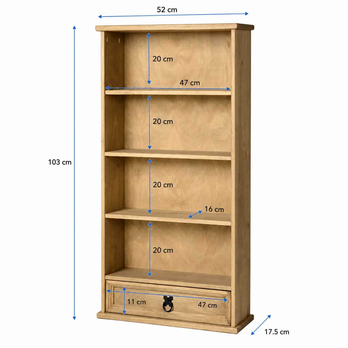 Corona Bookcase Compact with 4 Shelves & 1 Drawer
