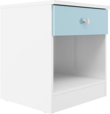 Denver 1 Drawer Bedside | White-Blue Gloss | Furniture Cash and Carry