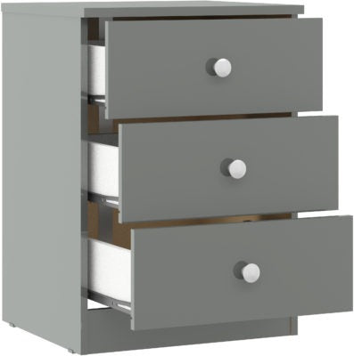 Denver 3 Drawer Bedside | Grey Gloss | Furniture Cash and Carry