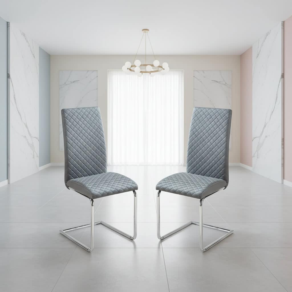 Dresden PU Chairs Chrome & Grey (2s) (Set of 2)