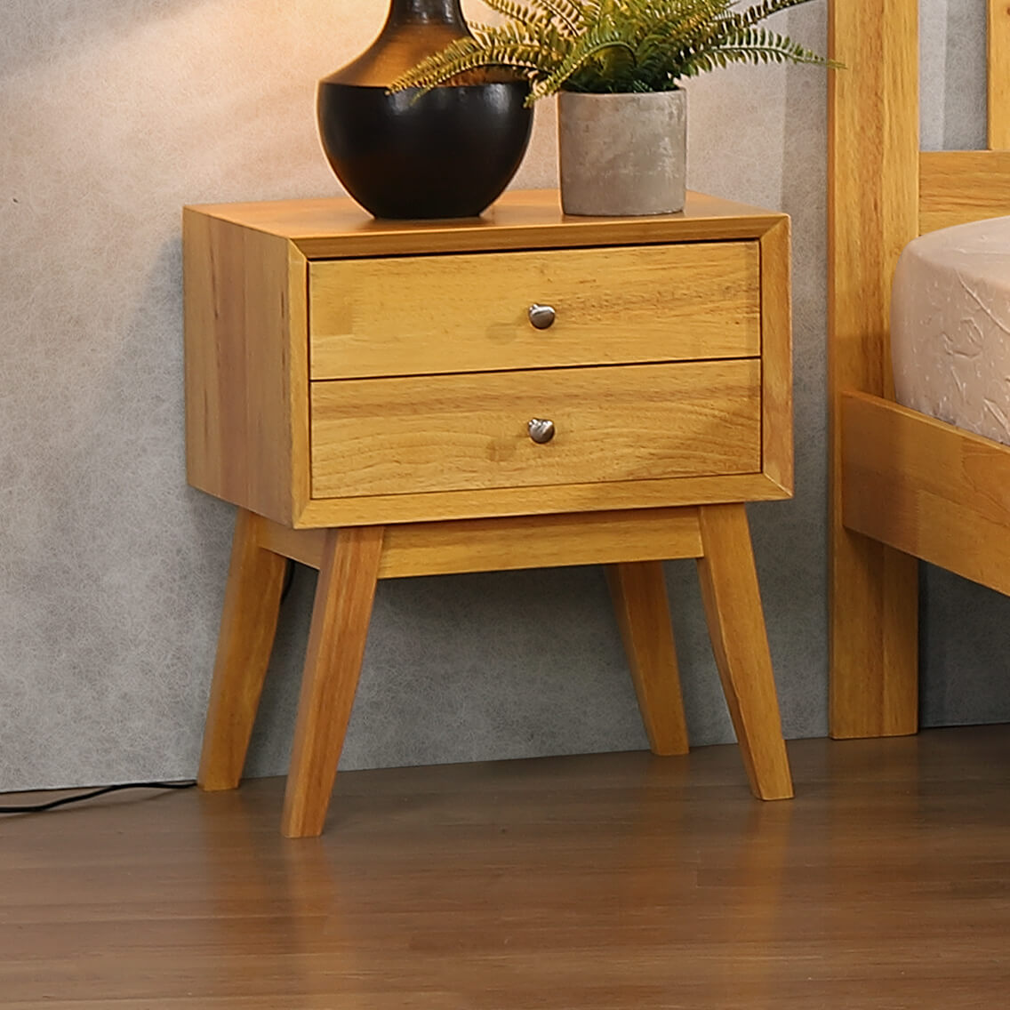 Kempton Bedside Solid Hardwood - Rustic Oak