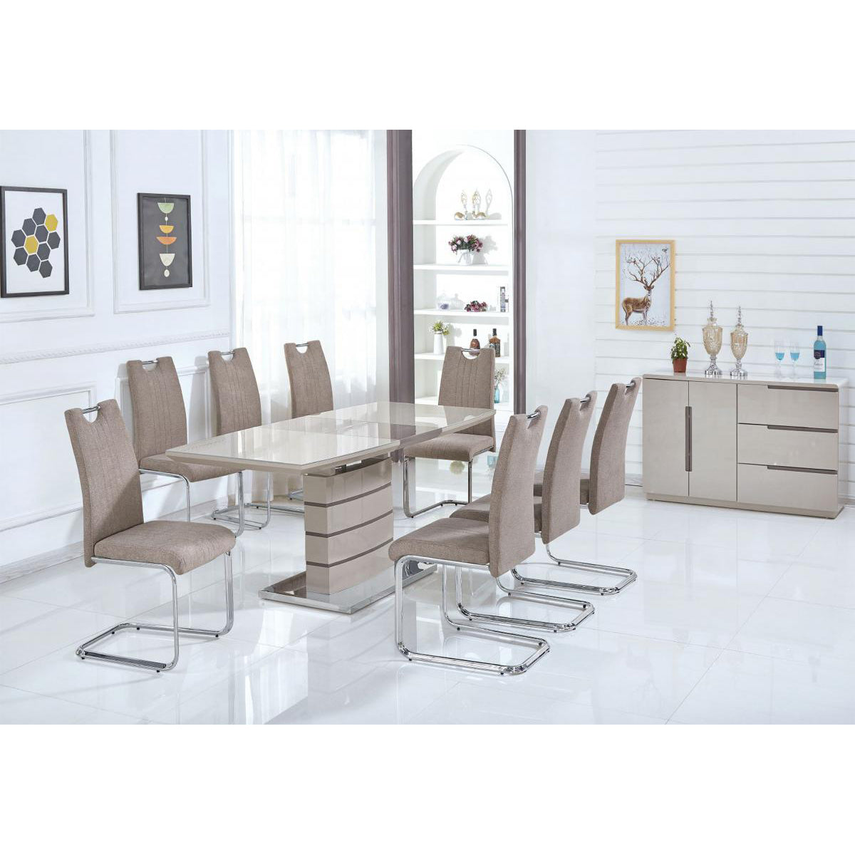 Knightsbridge Fabric Chairs Chrome & Taupe (2s) (Set of 2)