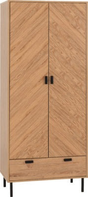 Leon 2 Door 1 Drawer Wardrobe | Medium Oak Effect | Furniture Cash and Carry