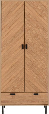 Leon 2 Door 1 Drawer Wardrobe | Medium Oak Effect | Furniture Cash and Carry
