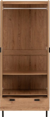Leon 2 Door 1 Drawer Wardrobe | Medium Oak Effect | Furniture Cash and Carry