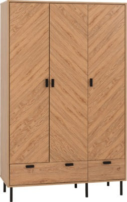 Leon 3 Door 2 Drawer Wardrobe | Medium Oak Effect | Furniture Cash and Carry