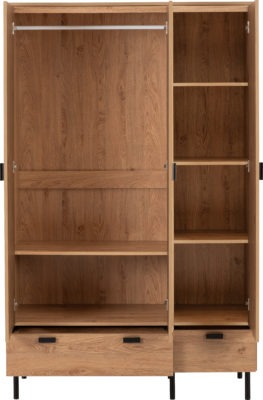 Leon 3 Door 2 Drawer Wardrobe | Medium Oak Effect | Furniture Cash and Carry