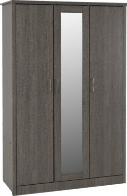Lisbon 3 Door Wardrobe | Black Wood Grain | Furniture Cash and Carry
