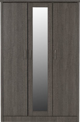 Lisbon 3 Door Wardrobe | Black Wood Grain | Furniture Cash and Carry