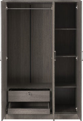 Lisbon 3 Door Wardrobe | Black Wood Grain | Furniture Cash and Carry