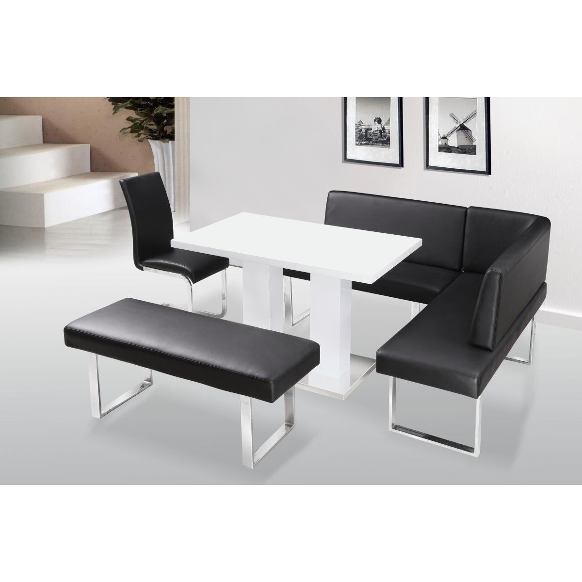 Liberty Bench Straight with No Back PU & Chrome - Black