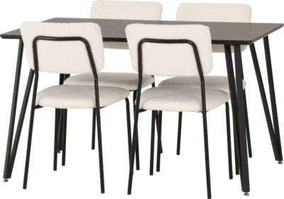 Marlow Dining Set with Sheldon Chairs | Black Marble Effect-Black-Ivory Boucle Fabric | Furniture Cash and Carry