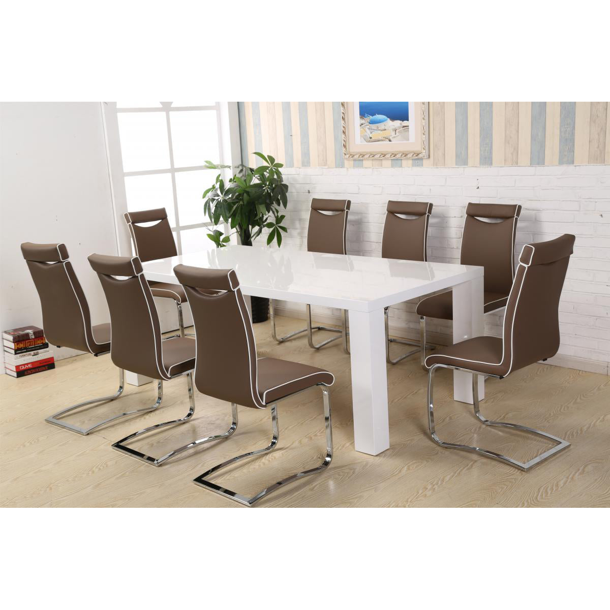 Melinda PU Chairs Chrome & Brown (2s) (Set of 2)