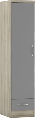 Nevada 1 Door 1 Drawer Wardrobe | Grey Gloss-Light Oak Effect Veneer | Furniture Cash and Carry