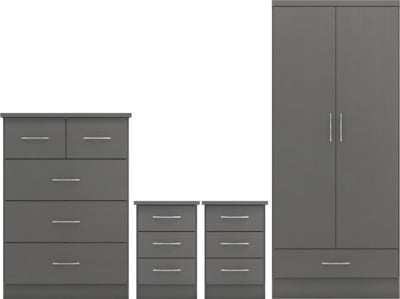 Nevada 2 Door 1 Drawer Wardrobe Bedroom Set | 3D Effect Grey | Furniture Cash and Carry