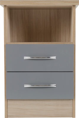 Nevada 2 Drawer Bedside | Grey Gloss-Light Oak Effect Veneer | Furniture Cash and Carry