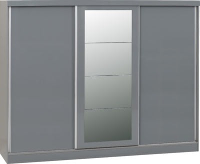 Nevada 3 Door Sliding Wardrobe | Grey Gloss | Furniture Cash and Carry
