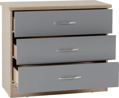 Nevada 3 Drawer Chest | Grey Gloss-Light Oak Effect Veneer | Furniture Cash and Carry