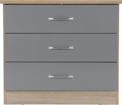 Nevada 3 Drawer Chest | Grey Gloss-Light Oak Effect Veneer | Furniture Cash and Carry