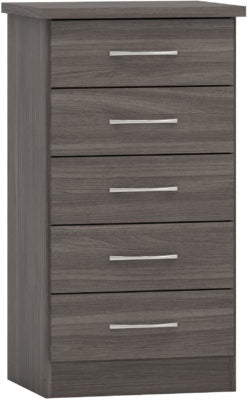 Nevada 5 Drawer Narrow Chest | Black Wood Grain | Furniture Cash and Carry