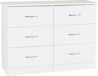 Nevada 6 Drawer Chest | White Gloss | Furniture Cash and Carry