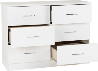 Nevada 6 Drawer Chest | White Gloss | Furniture Cash and Carry