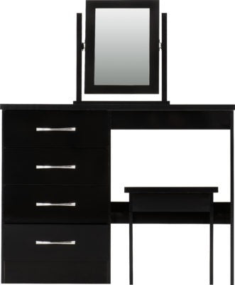 Nevada 4 Drawer Dressing Table Set | Black Gloss | Furniture Cash and Carry