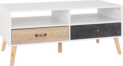 Nordic 2 Drawer Coffee Table | White-Distressed Effect | Furniture Cash and Carry