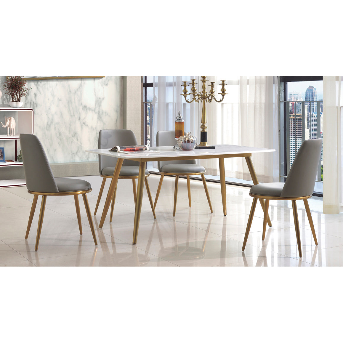 Namibia PU Dining Chair Stainless Steel Gold & Grey - Gold, Grey (Set of 2)