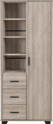 Oliver 1 Door 3 Drawer Open Shelf Wardrobe | Light Oak Effect | Furniture Cash and Carry