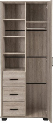 Oliver 1 Door 3 Drawer Open Shelf Wardrobe | Light Oak Effect | Furniture Cash and Carry